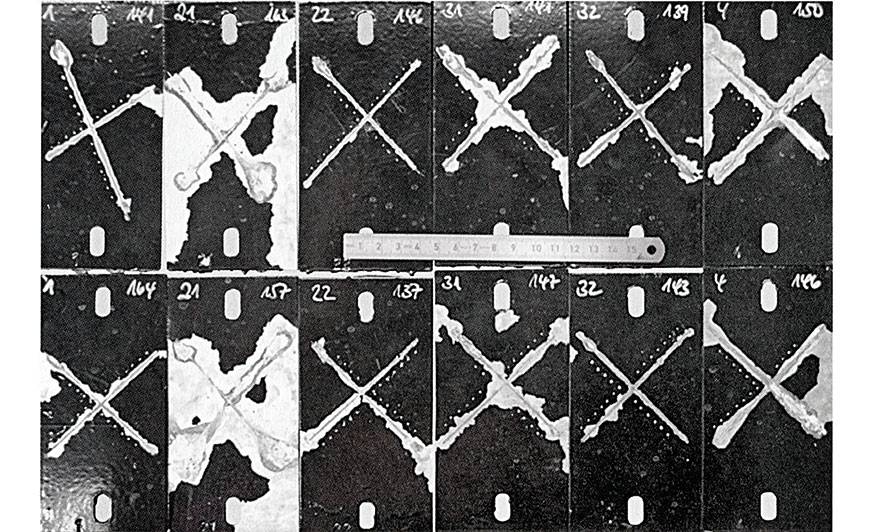 Zdjęcie po badaniu cynku w komorze solnej przy wykorzystaniu identycznego podłoża a innej technologii obróbki wstępnej.